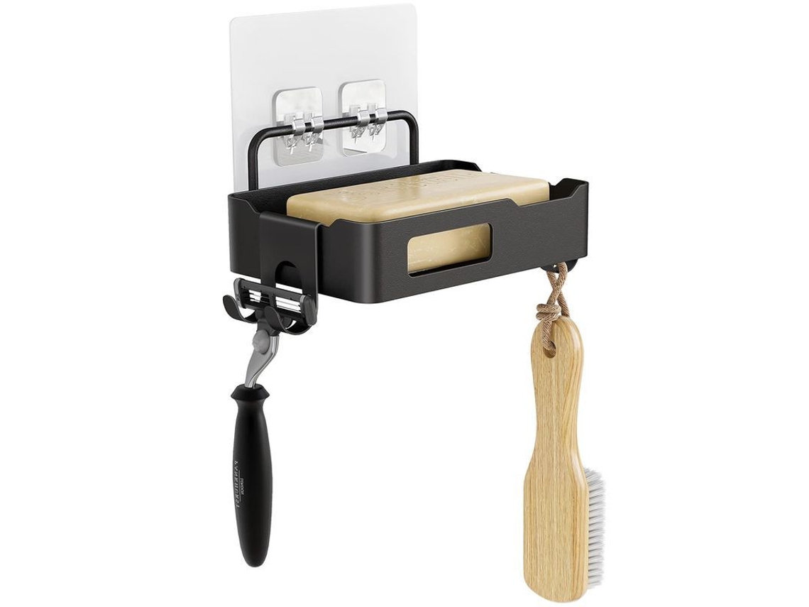 Jabonera De Pared De Acero Inoxidable Con 2 Ganchos, Anti-morado, Color Negro Drc