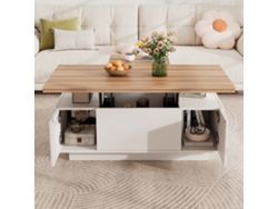 Mesa de centro moderna con doble mecanismo de elevación, almacenamiento oculto, capacidad de carga hasta 50 kg, Mobrio blanco