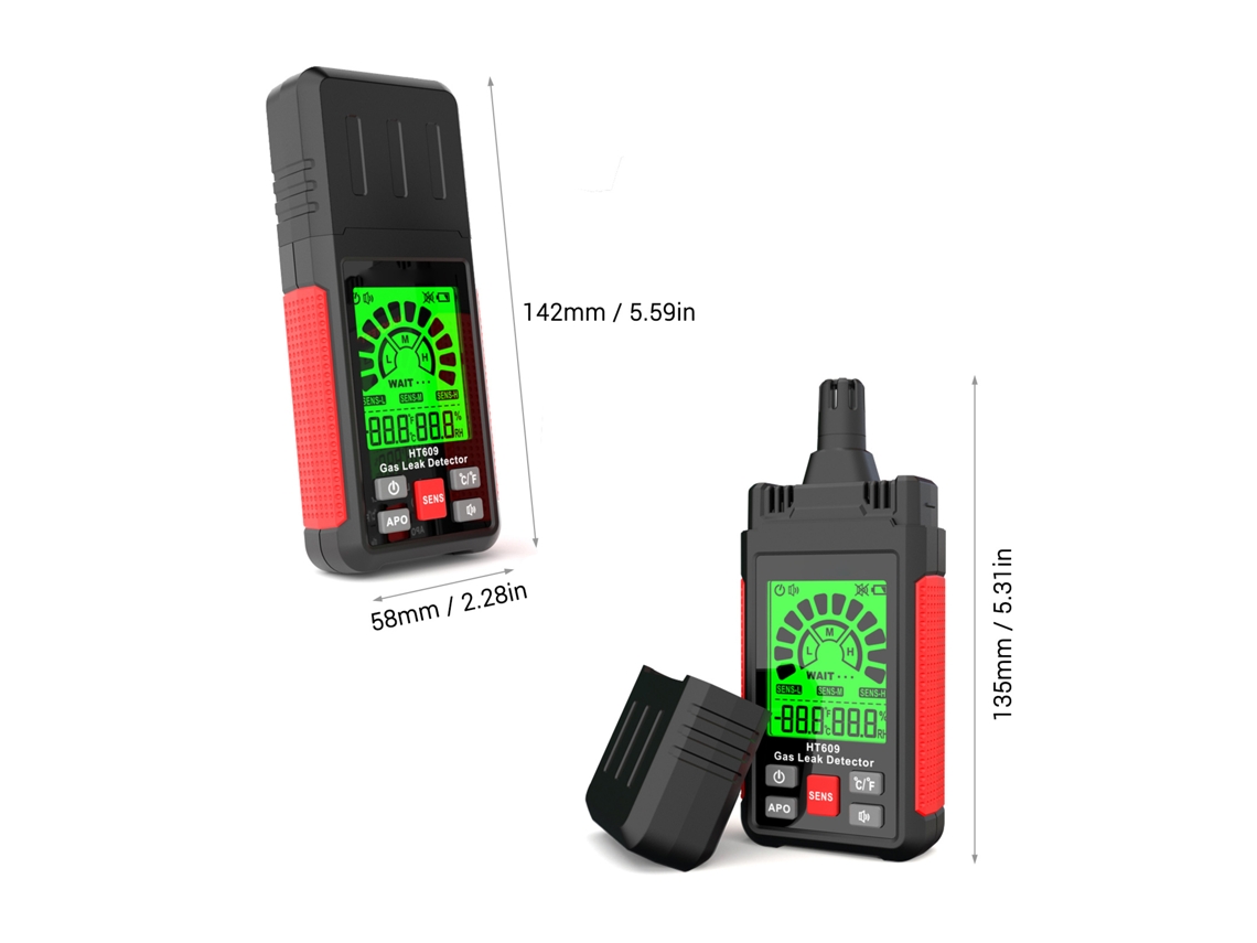 Detector De Fugas De Gas Inflamable Habotest Ht609 Con Pantalla Lcd, Alarma Sonora Y Visual, Medición De Temperatura, Humedad, Metano Y Gas Natural.