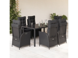 Juego de comedor de jardín de 7 piezas con cojines, mimbre sintético negro, DKD Home Decor