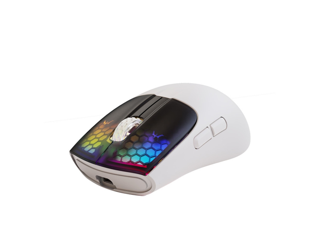 Ratón recargable Yizhood X5 de 3 modos PAW3212 con sensor óptico, inalámbrico, RGB, para juegos, batería, para deportes electrónicos, negro y blanco