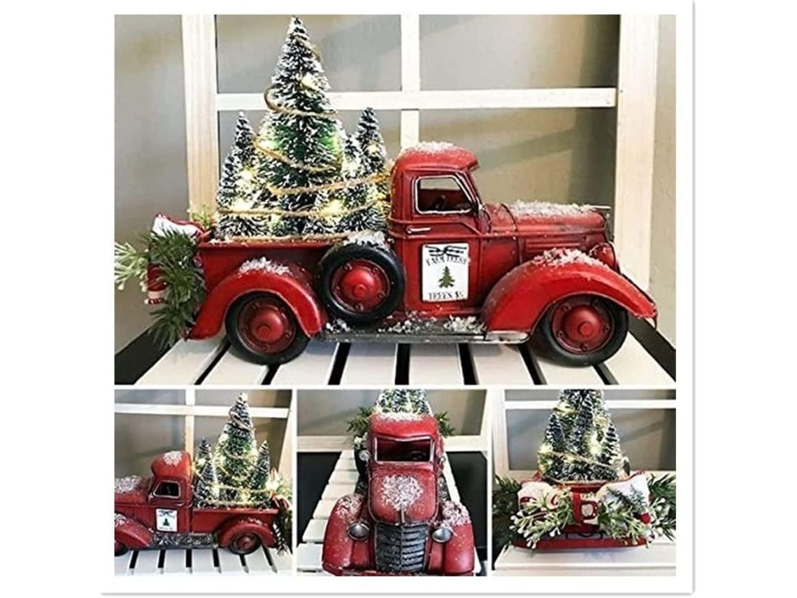 Camión Rojo De Granja Decoración Navideña Con Árbol De Navidad Desmontable Para Hogar Tiendas