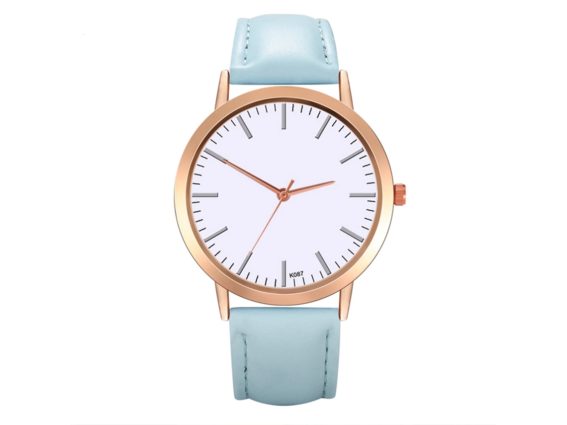 Elegante Reloj De Pulsera Para Mujer Con Cuarzo Azul Claro Y Correa De Cuero.