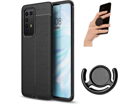 Carcasa, Popsocket y Soporte Huawei P40 Pro Rugged Leather (Negro)