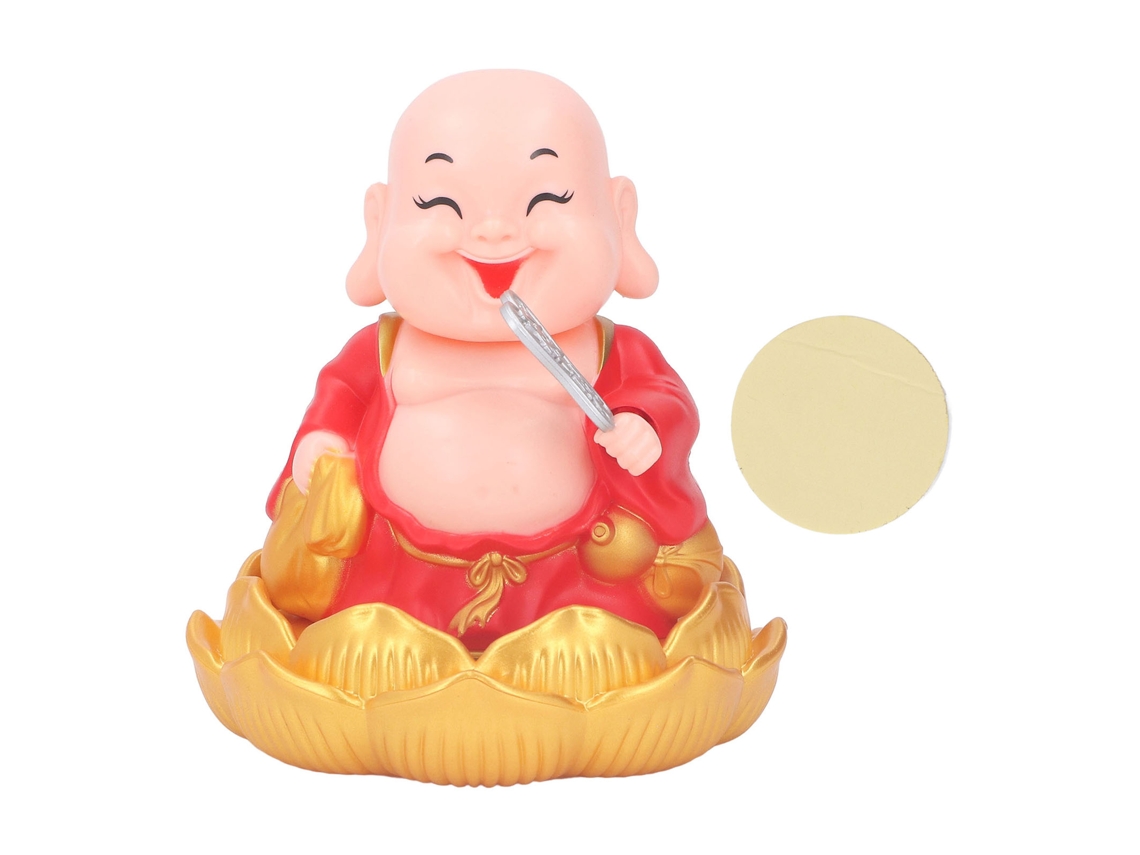 Baok-buda Maitreya Sonriente con cabeza móvil, juguete solar para panel de coche, hogar y oficina - Rojo