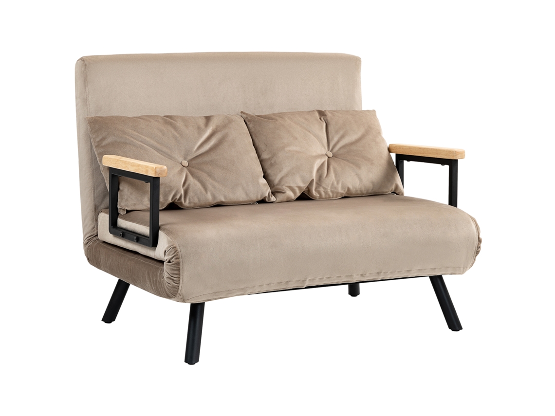 Sofá cama 3 en 1, tela de terciopelo, respaldo ajustable, 2 cojines, 102x73x81cm, marrón claro.