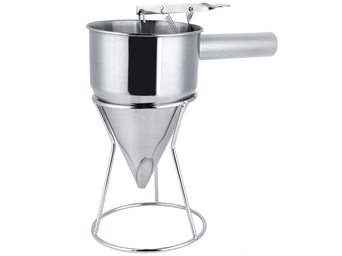 Embudo De Cocina De Acero Inoxidable Con Soporte, Para Usar En La Preparación De Albóndigas De Pulpo Y En La Cocina En General.