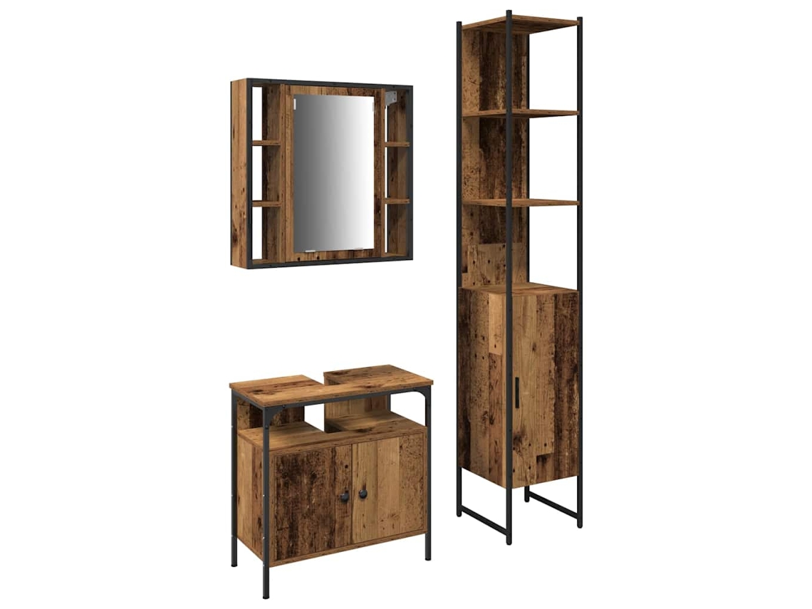Conjunto de muebles de baño con puerta, 3 piezas, madera antigua, MAISON EXCLUSIVE