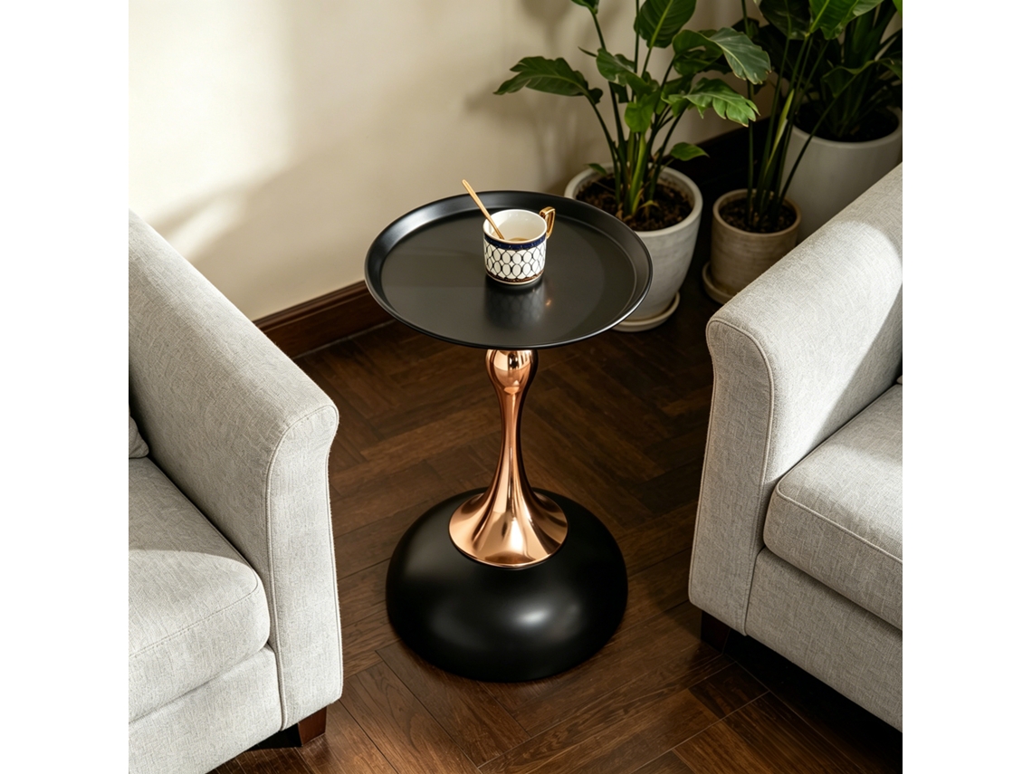 Mesa Redonda Para Cóctel, 38 Cm, Base De Metal Negro, Para Dormitorio.