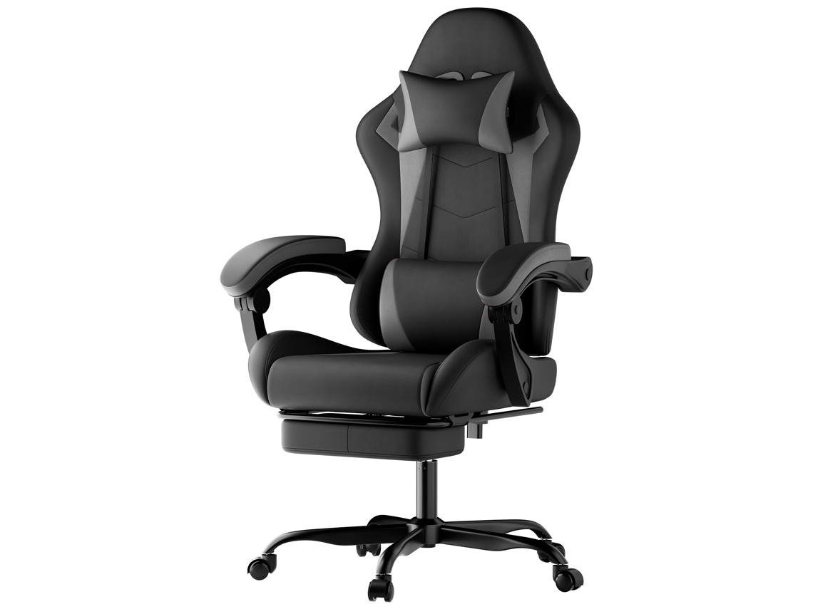 Silla Ergonómica Para Videojuegos Con Soporte Lumbar Y Reposacabezas Ajustable, Color Negro Y Gris.