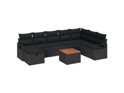 Conjunto 9 De Sofás De Jardín De Vidaxl Con Cojines En Ratán Poliéster Negro  Negro Ratán