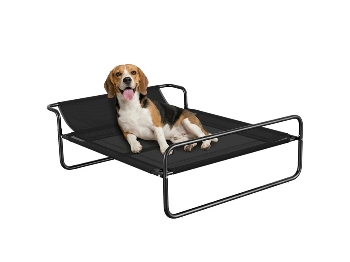 Cama Elevada Cães Malha Textilene 106x81x33 Encosto Preta