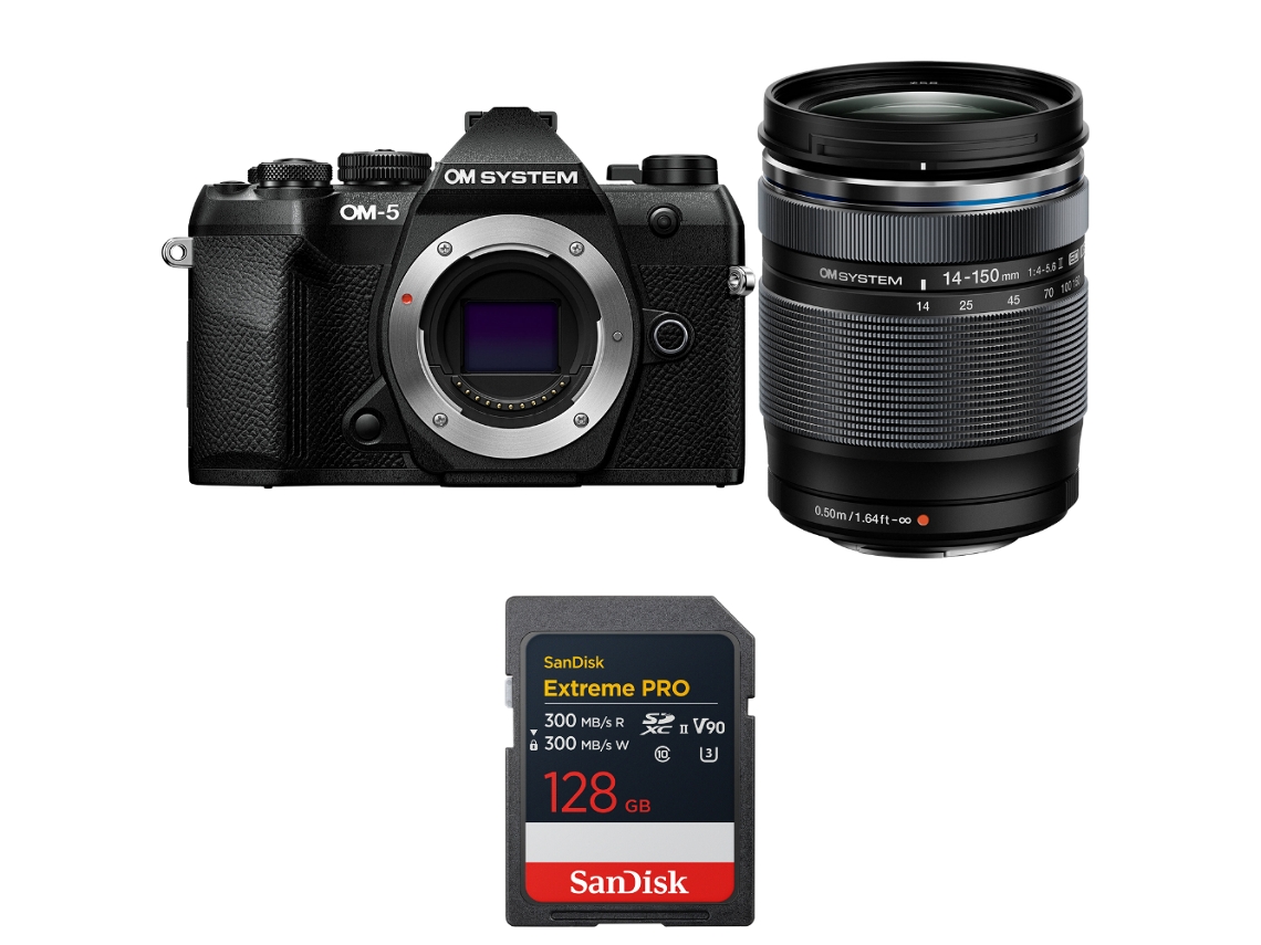 Om System Om-5 Mark Ii Negro + 14-150mm F/4-5.6 Ii + 1 Sandisk 128gb Extreme Pro Uhs-ii Sdxc + Ebook “20 Consejos Para Fotos Que Impactan”