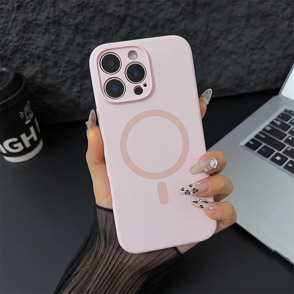 (iphone 14 Pro, Rosa) Funda Protectora Magnética De Silicona Líquida Magsafe Para Iphone, Protección De Lente