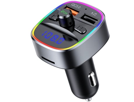 Transmisor FM inalámbrico Bluetooth Reproductor de MP3 para coche Luces de ambiente coloridas CZ-MP3-04 Negro PETHUEL
