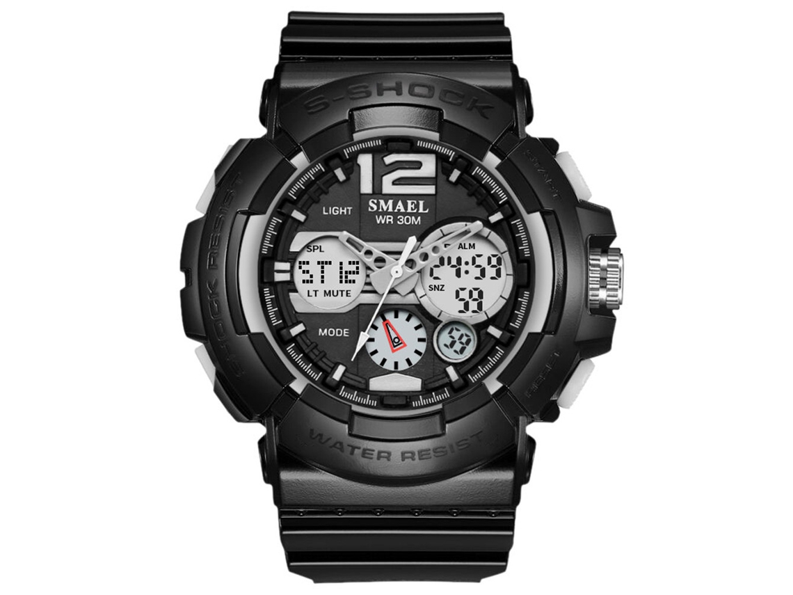 Reloj Electrónico Deportivo Led Nocturno Impermeable De Plástico Redondo De Cuarzo Gris 1415