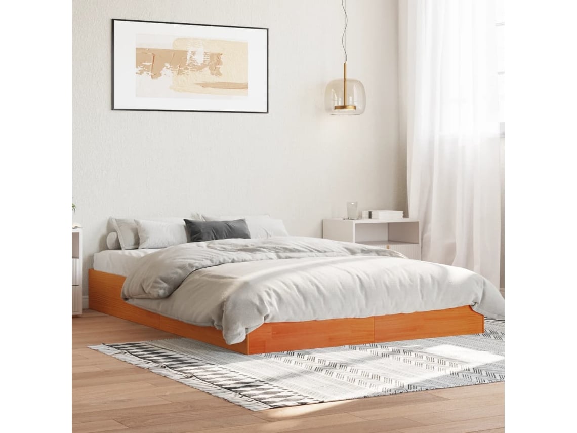 Estructura De Cama Sin Colchón Madera Maciza Marrón 120x190 Cm