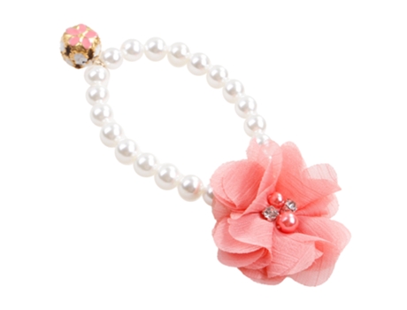 Collar de perlas para mascotas, collar elástico de flores, accesorios para gatos, collar de perro pequeño y mediano de peluche, rosa ZMDECQNA