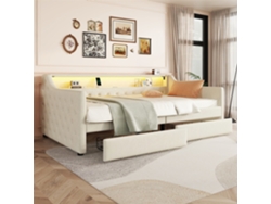 Sofá Cama Con Cajones Día Toma De Carga Usb Gutent Lino Lino Beige (90x200)