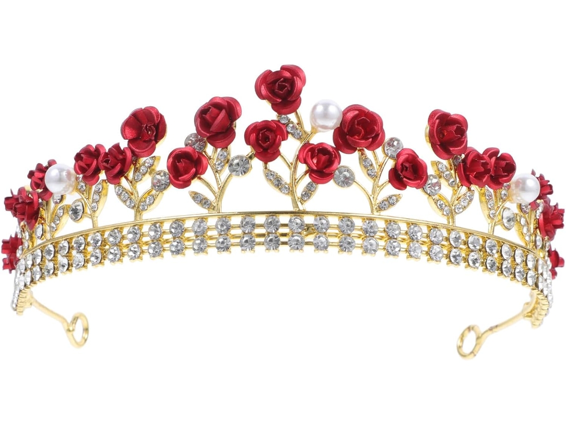 Diadema Pour Cabello De Mariée Rouge Orné Rosas Y Cristaux, Accessoire Mariage Élégant, Chignon