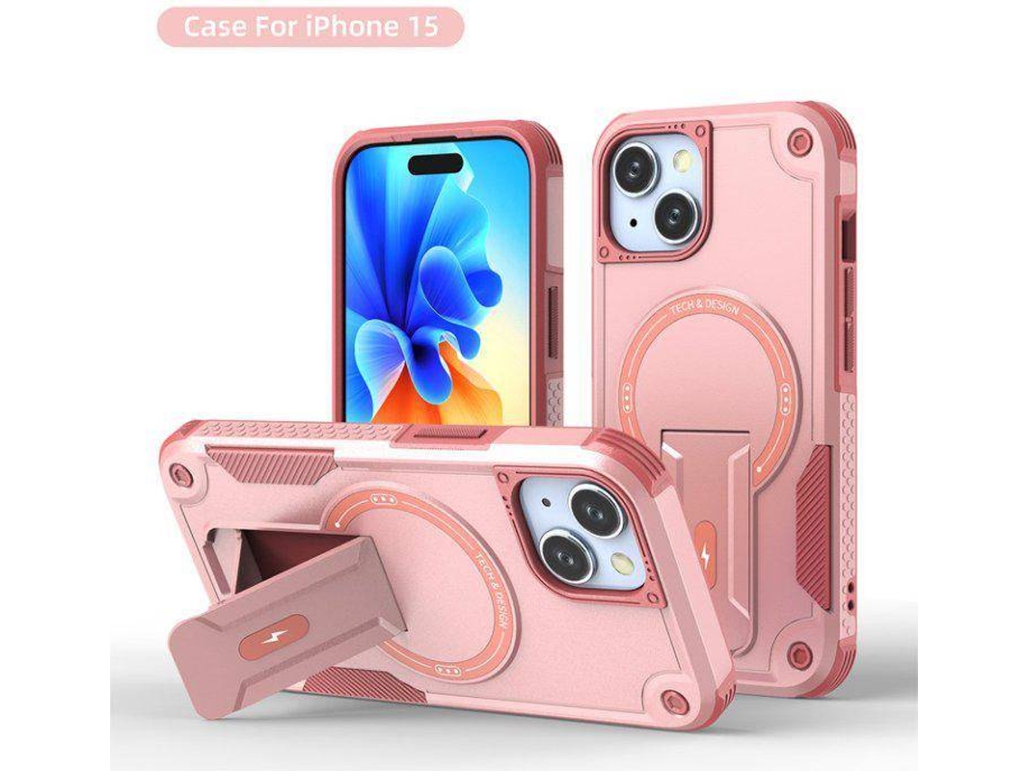 Funda Magsafe Iphone 15 Con Soporte, Carga Inalámbrica, Protección Antigolpes, Doble Capa Pctpu Y Esquinas Reforzadas