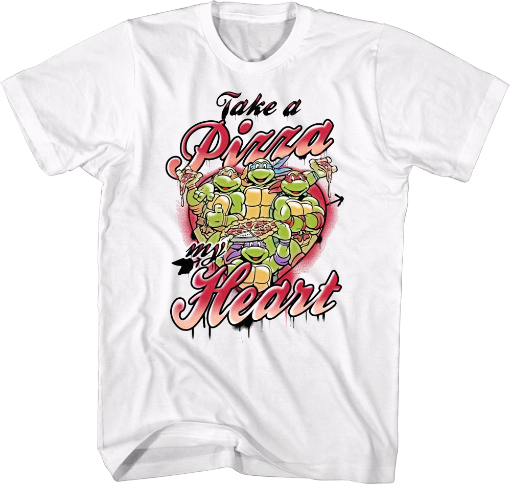 Camisetas Unisex DEEPSTONE Take A Pizza My Heart Teenage Mutant Ninja Turtles Blanco (XXXL)