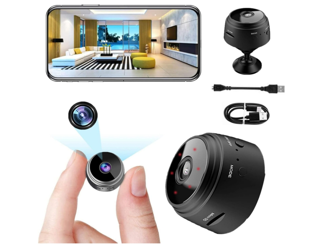 Mini cámara espía oculta con detección de movimiento, inalámbrica, wifi, visión nocturna HD 1080P, cámara de niñera para seguridad del hogar Yizhood (negra)