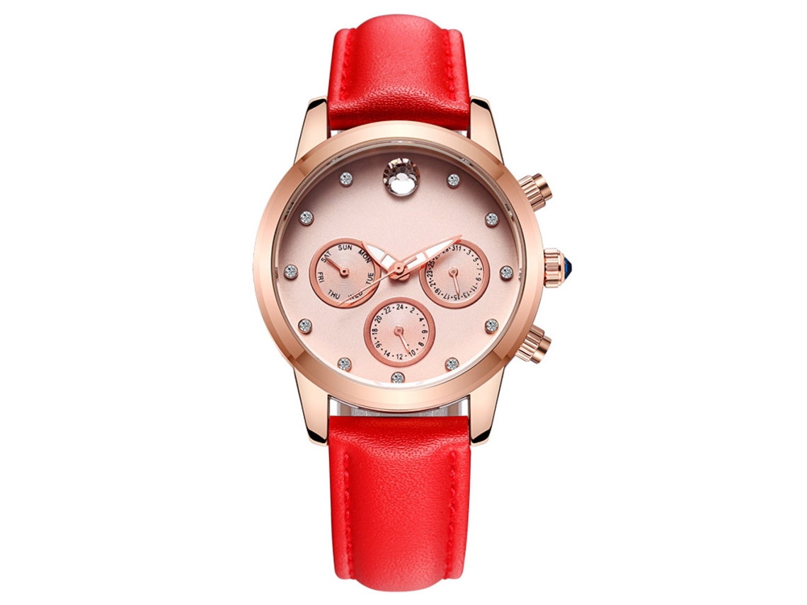 Reloj De Pulsera De Cuarzo Con Diamantes De Imitación Para Mujer De Ochstin, Correa De Oro Rosa Y Rojo