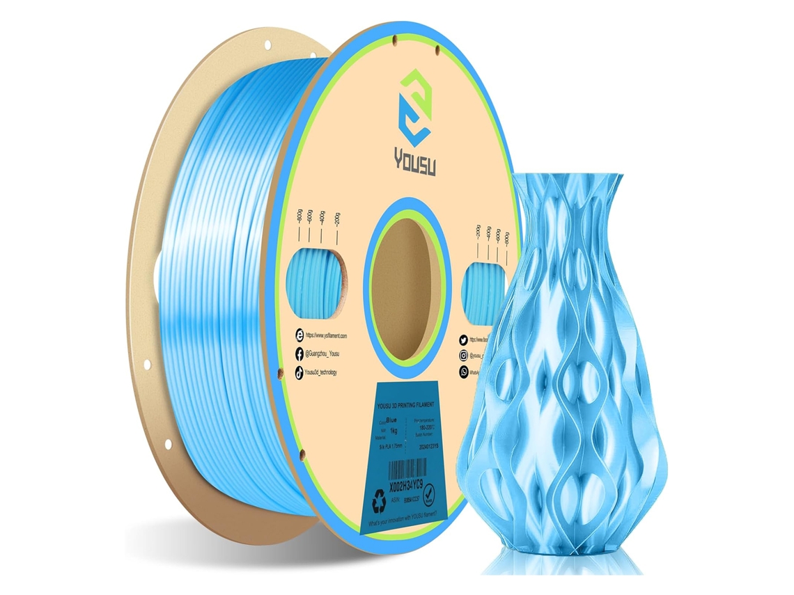 Filamento De Seda Pla Yousu De 1,75 Mm Y 1 Kg Para Impresora 3d Fdm Con Precisión De +/-0,03 Mm - Azul