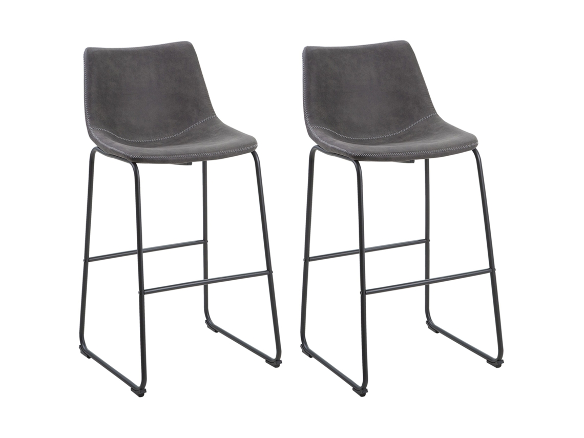 Conjunto De 2 Bancos De Bar Beliani Franks De Tecido Cinzento 50x56x99