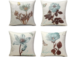 Rebe-4 Fundas De Almohada Decorativas Florales De Lino 45x45 Cm/18x18 Pulgadas Para Sofá Y Hogar