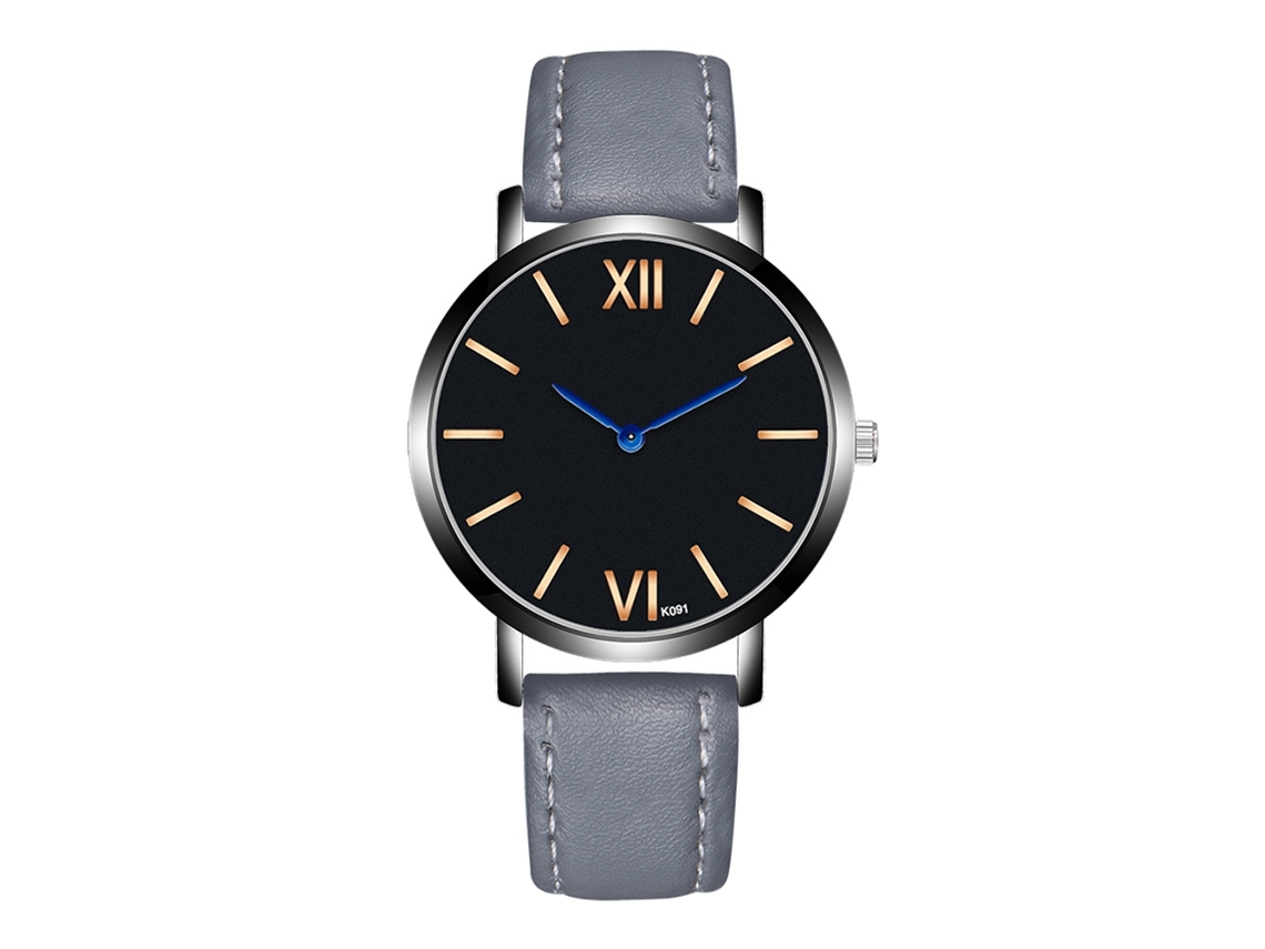 Reloj Hombre De Cuero Moda Dial Redondo Analógico De Cuarzo Gris