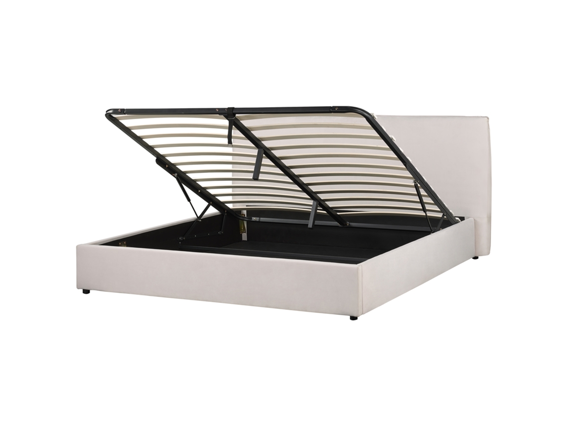 Cama con almacenaje BELIANI Lavaur de Terciopelo Blanco 203x220x100