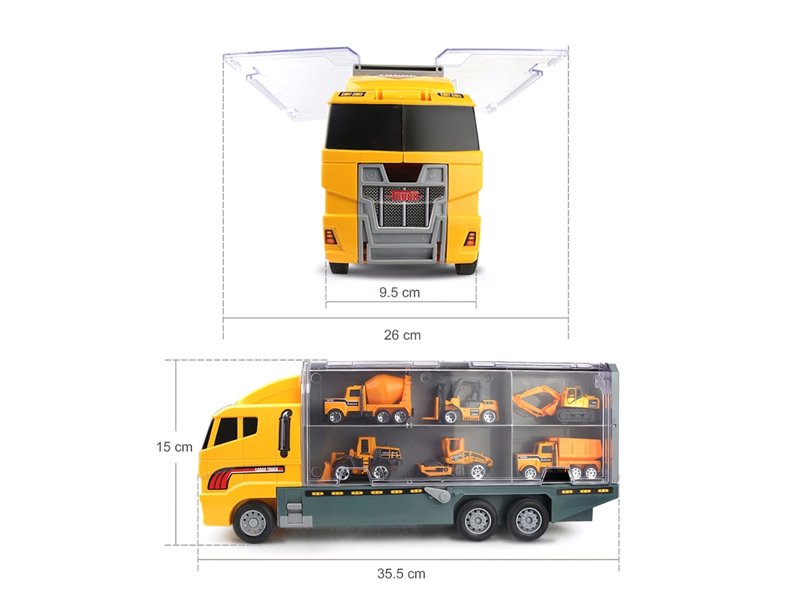Caminhão Porta-veículos De Construção 6 Em 1 Com Mini Veículos De Metal E Função De Ejeção
