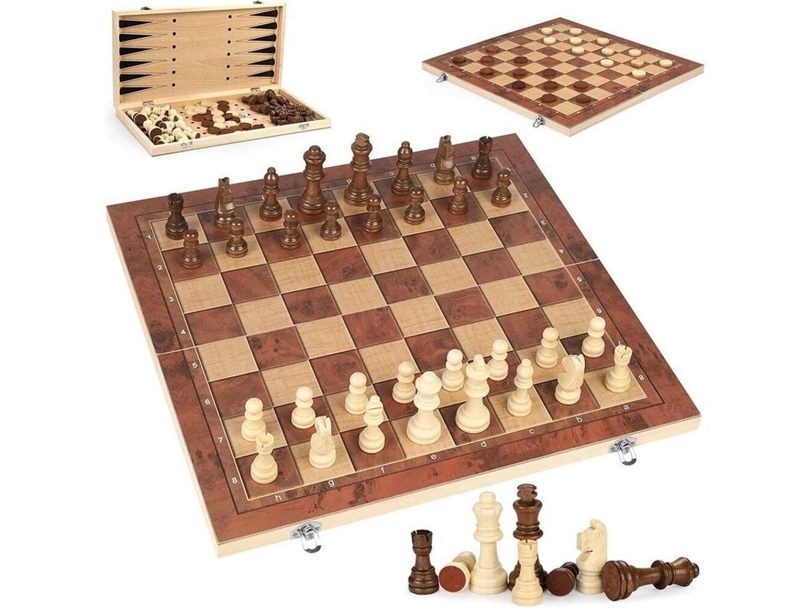 Juego De Mesa De Madera 3 En 1: Ajedrez, Damas, Backgammon, Cls. Tamaño: 29 X 29 X 5 Cm.