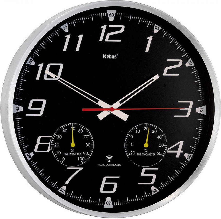 Reloj De Pared mebus 52660 quartz wall clock negro plata aa 15 aluminio 35