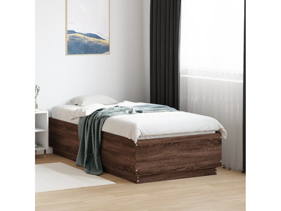 Estructura De Cama Madera De Ingeniería Marrón Roble 90x190 Cm