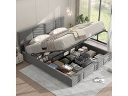 Cama De 160x200 Cm, Cabecero Ajustable En Altura Con Mecanismo Hidráulico, Tapizado En Terciopelo Con Costuras Acordonadas, Gris