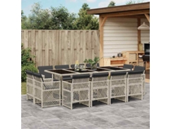 Juego de comedor de jardín de 13 piezas con cojines de mimbre gris claro DKD Home Decor