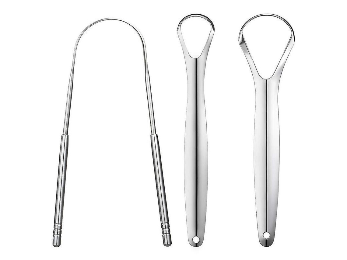 Juego De 3 Raspadores De Lengua Metálicos Para Adultos Y Niños, Acero Inoxidable Goc, Limpia La Lengua Rápidamente.