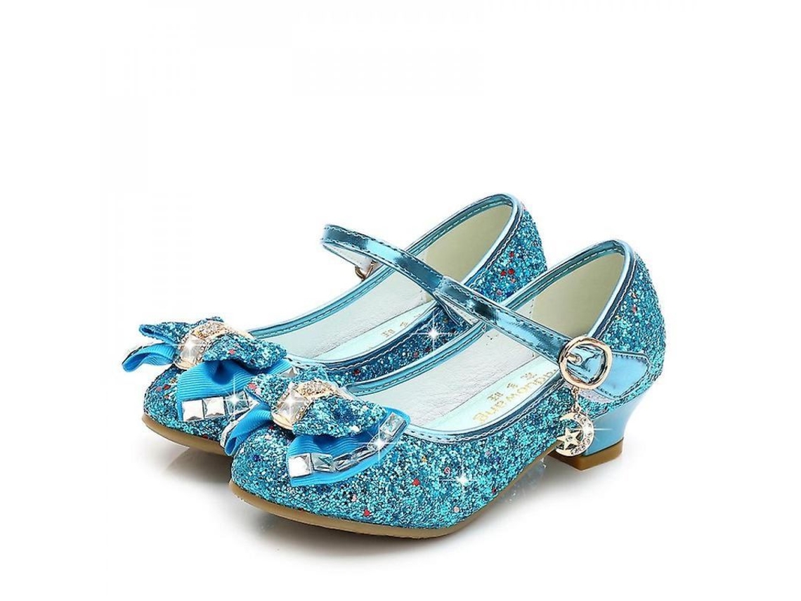 2026-zapatos De Cuero Para Niñas Princesa Con Brillo Tacón Alto Nudo De Mariposa Tallas 26-29 Veintiocho Azul