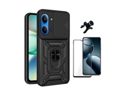 Kit De Película De Cristal Templado De Funda Completa 5d Funda Deslizante De Defensor Militar Magnético Soporte Magnético Reforzado Para Automóvil Phonecare Para Xiaomi Poco C85 - Negro