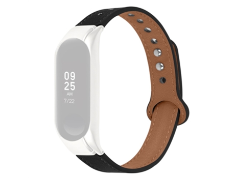 Correa de piel auténtica diseño de doble remache para Xiaomi Mi Band 3/4 - negro
