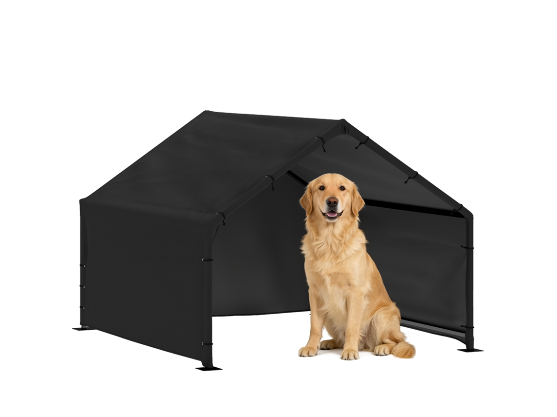 Caseta para perros con techo impermeable y resistente a los rayos UV para perros de hasta 30 kg, 125 x 110 x 93 cm, color negro.