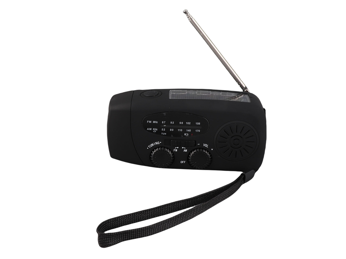Radio portátil Baok-radio solar con manivela, linterna LED, FM, AM, WB y USB para emergencias. Color negro. Fabricada en Europa.
