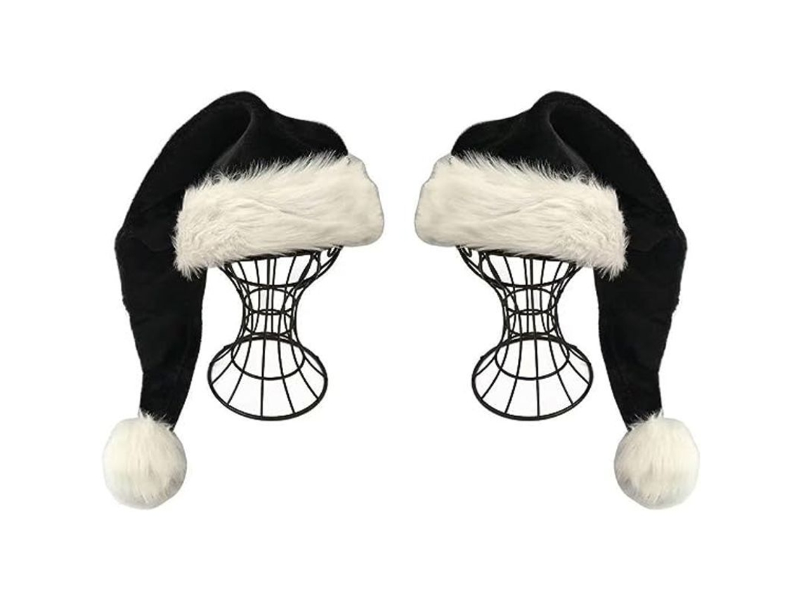 Gorro de Papá Noel negro de lujo para adulto con ala blanca - Paquete de 2 para Navidad