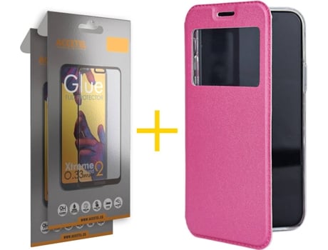 Kit Funda + 2 Protectores de Pantalla Oppo A91 ACCETEL Full Gandy Flip (Rosa)