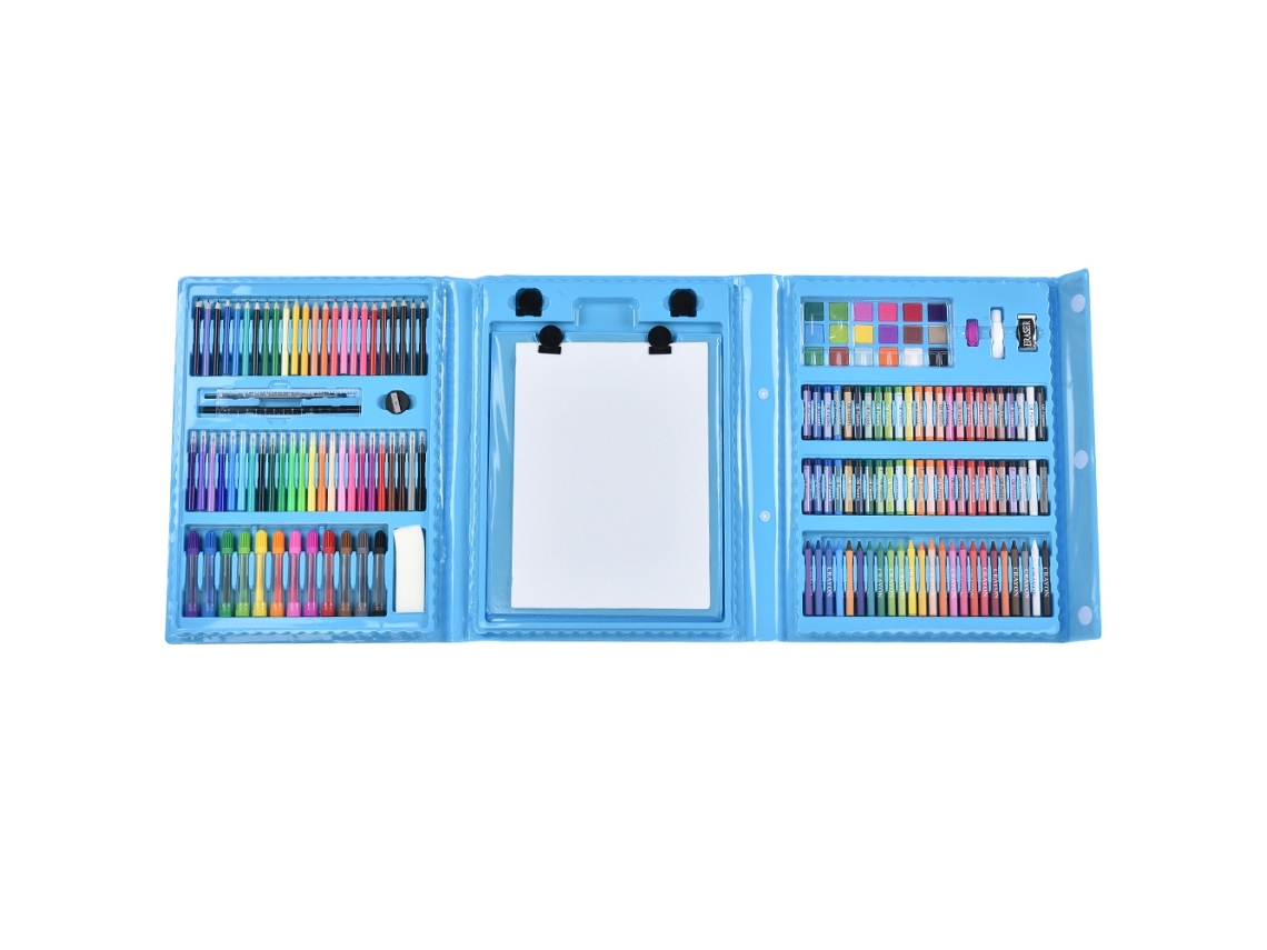 Set de acuarelas, lápices de colores, pasteles, pinturas al óleo, 176 piezas, azul