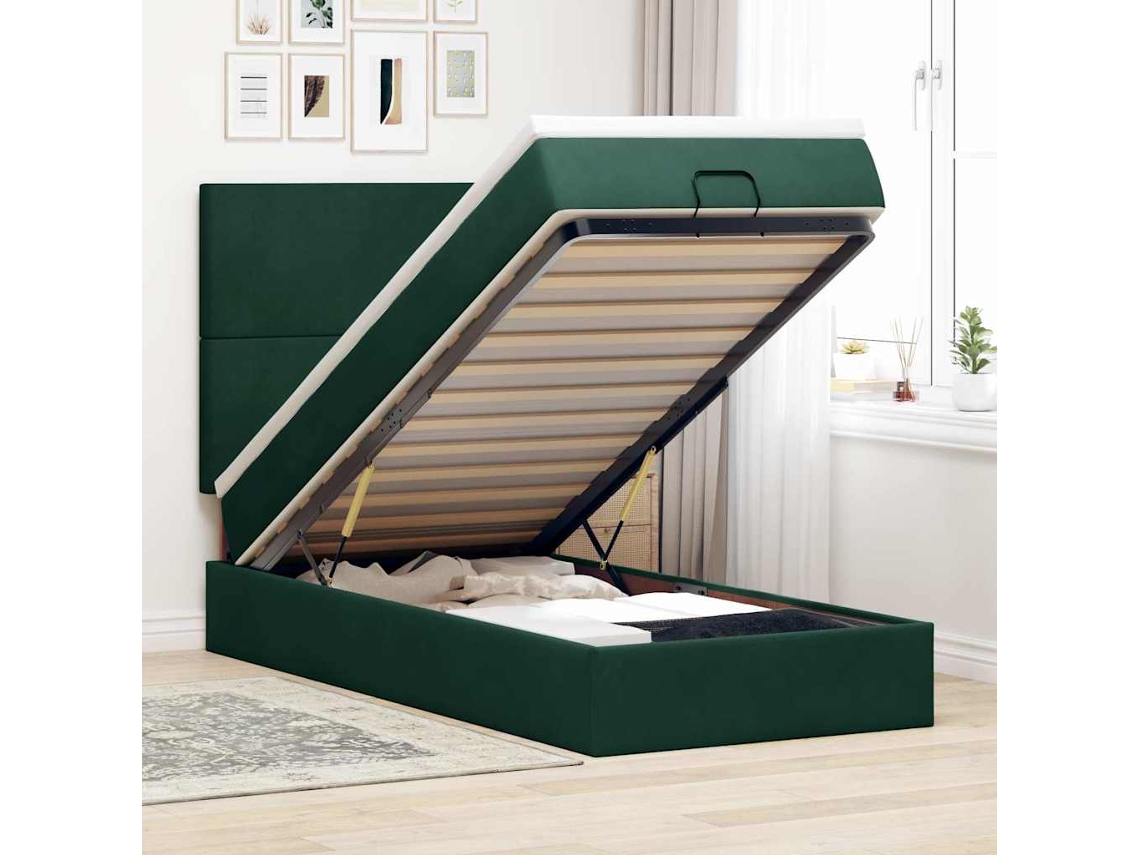 Syfax™ Estructura Cama Otomana Colchones Verde Oscuro 90x190cm
