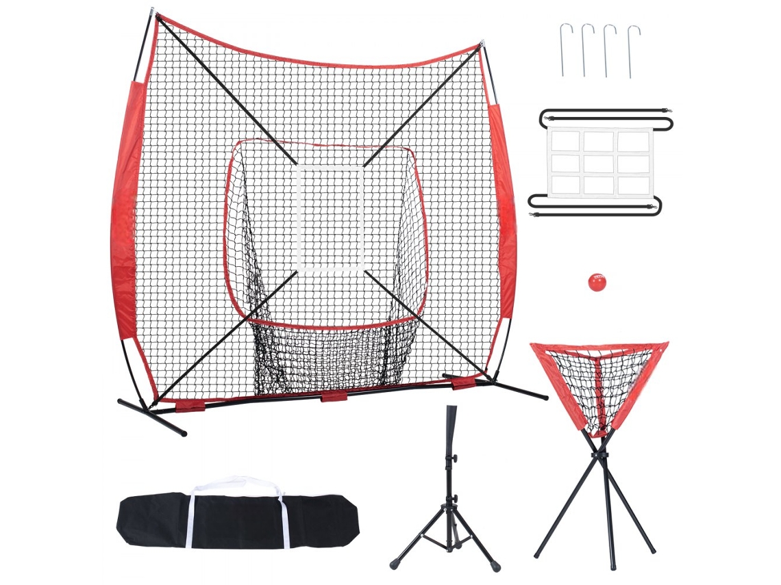 Red de entrenamiento de béisbol y sóftbol de 244 x 211 cm con soporte, objetivos, receptor y accesorios Tekmaquinas